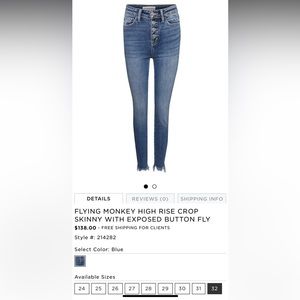 NWT Flying Monkey Jeans size 32 high rise crop skinny
